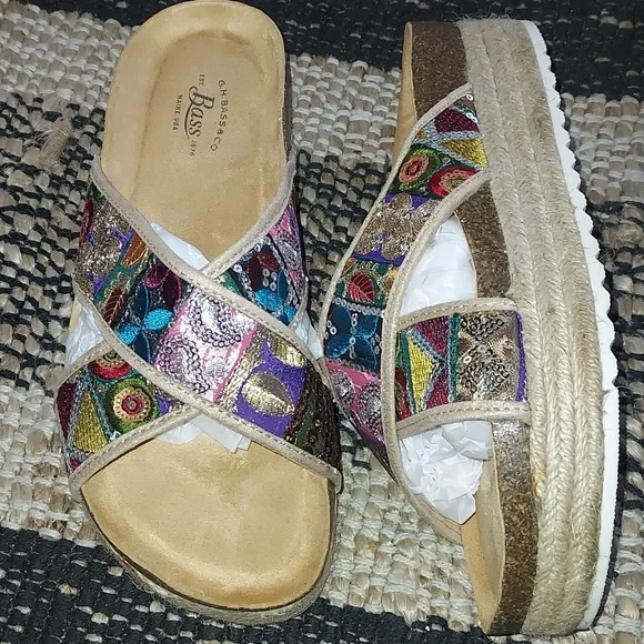 G.H. Bass & Co sequin platform sandals - Picture 1 of 9